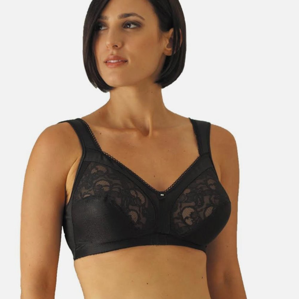 New Carnival Lace Wide Band Shoulder Strap Soft Cup Wireless Bra Black 630